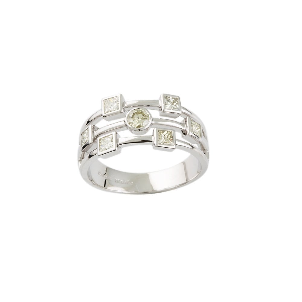 White Gold Seven Stone 1.21ct Round and Princess Cut Diamond Set Bubble Ring