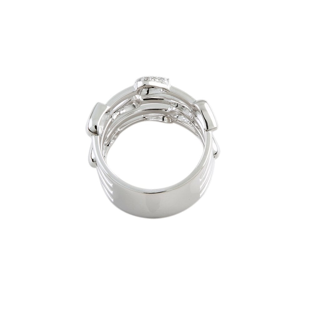 White Gold Leaf Design 0.15ct Round Cut Diamond Studded Bubble Ring