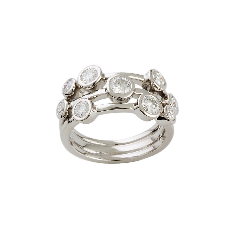 White Gold Nine Stone 1.32ct Round Brilliant Cut Diamond Bubble Ring