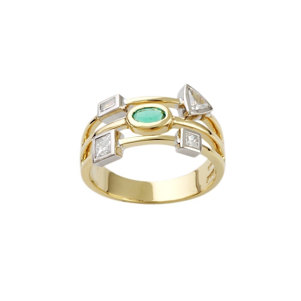 Yellow and White Gold Emerald and Diamond Set Bubble Ring