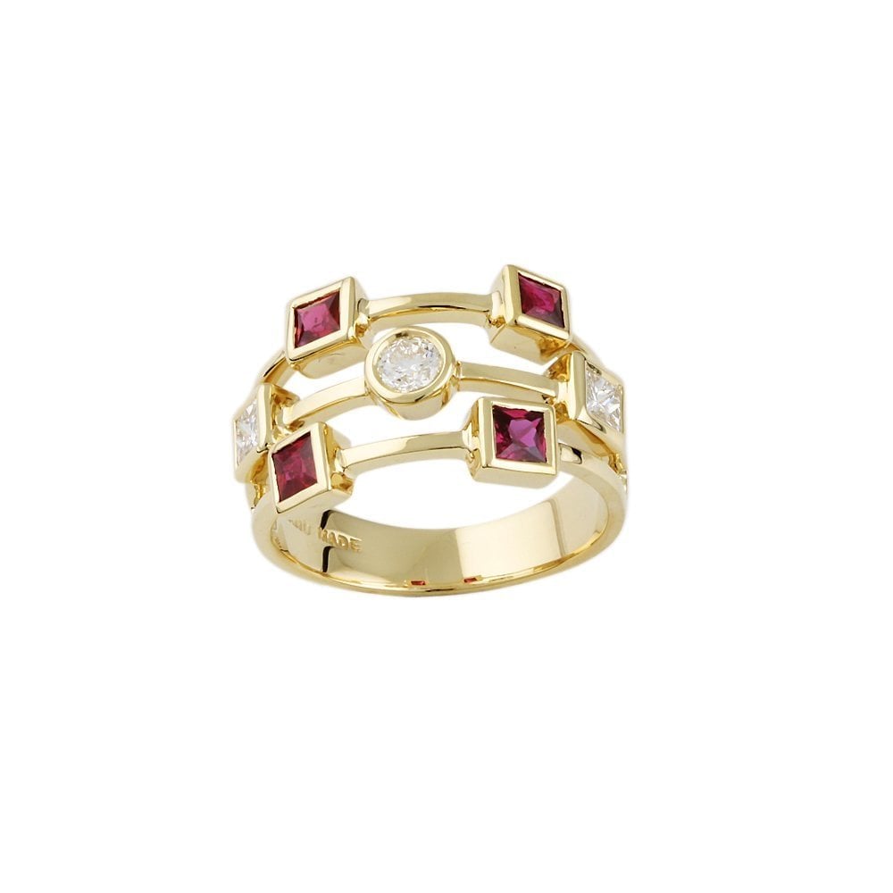 Yellow Gold Ruby and Diamond Set Bubble Ring