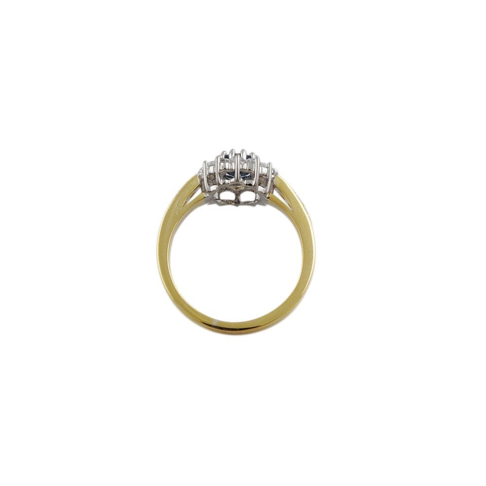 Yellow and White Gold 0.58ct Oval Blue Sapphire and 0.30ct Round Brilliant Diamond Cluster Ring