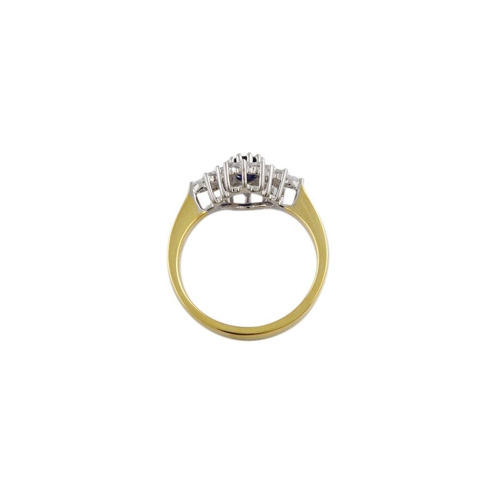 Yellow and White Gold 0.58ct Oval Blue Sapphire and 0.40ct Round Brilliant Diamond Cluster Ring