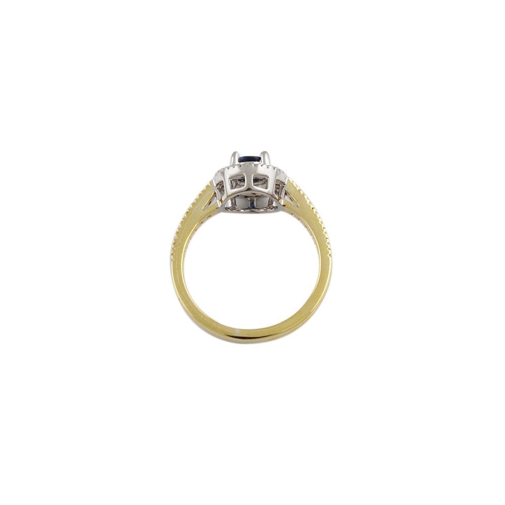 Yellow and White Gold 0.65ct Round Blue Sapphire and 0.25ct Round Brilliant Diamond Cluster Ring