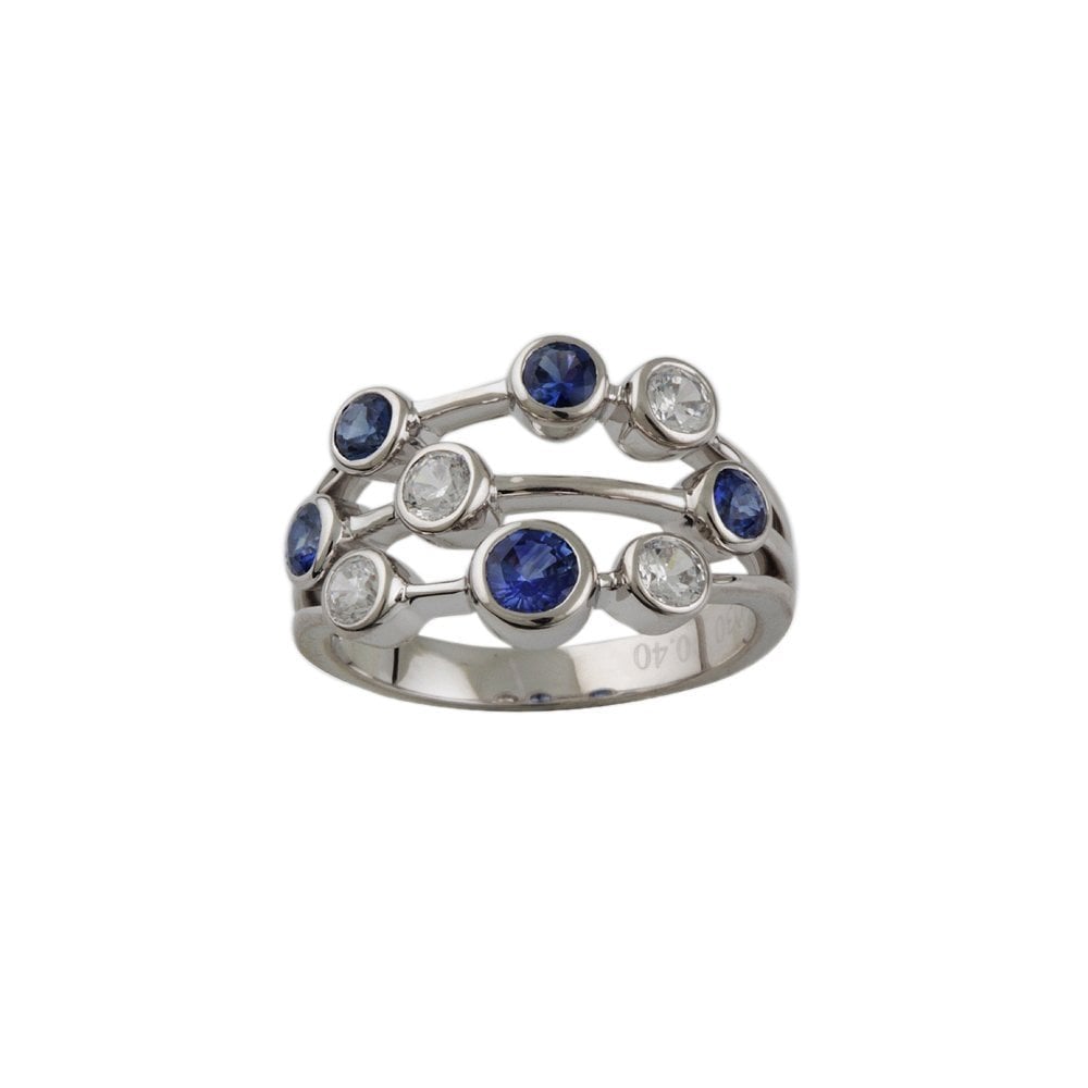 White Gold 0.80ct Round Blue Sapphire and 0.40ct Round Brilliant Diamond Bubble Ring