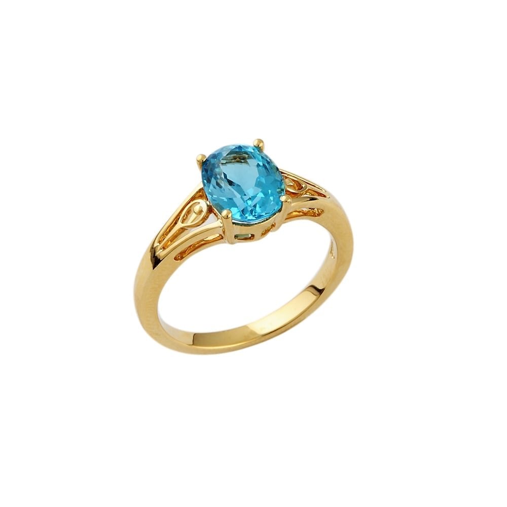 9ct Yellow Gold Blue Topaz Single Stone Ring 2.78ct