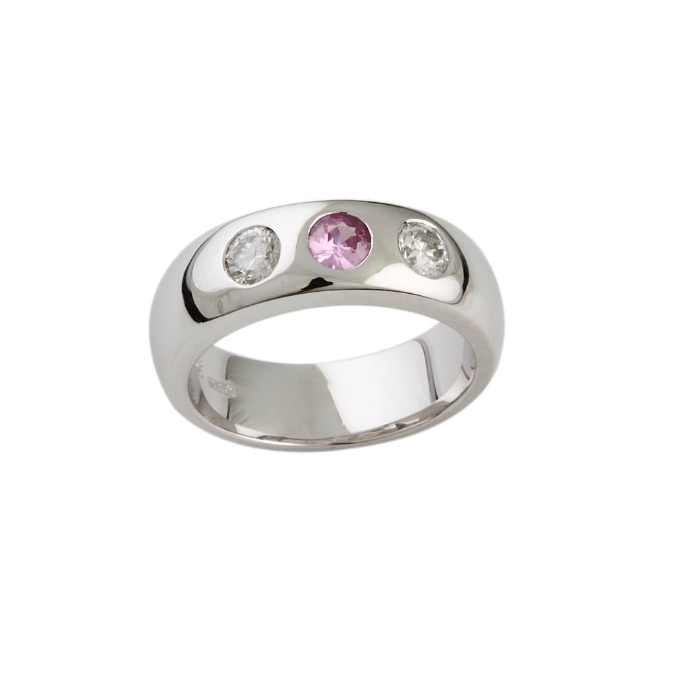 9ct White Gold Pink Sapphire and Diamond Three Stone Ring