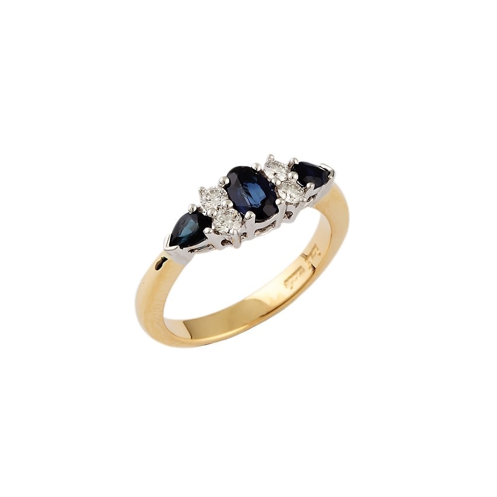 9ct Yellow and White Gold Blue Sapphire and Diamond Seven Stone Ring