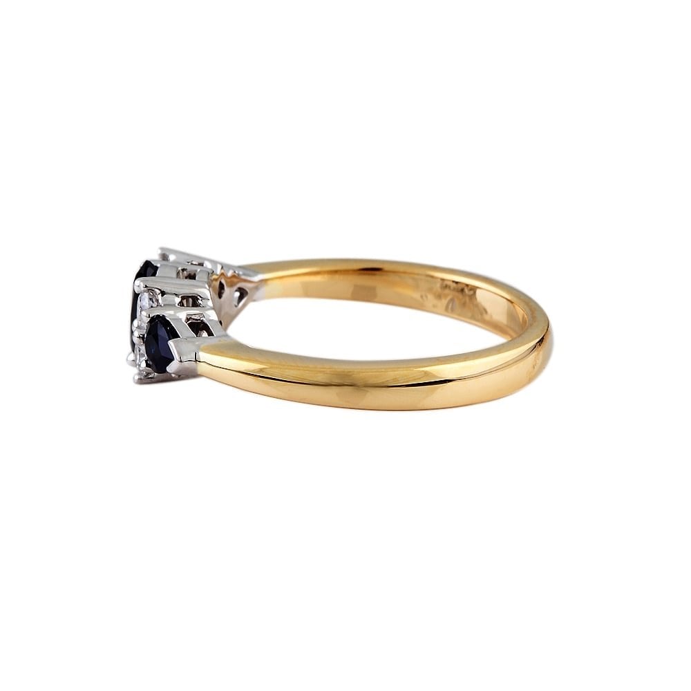 9ct Yellow and White Gold Blue Sapphire and Diamond Seven Stone Ring
