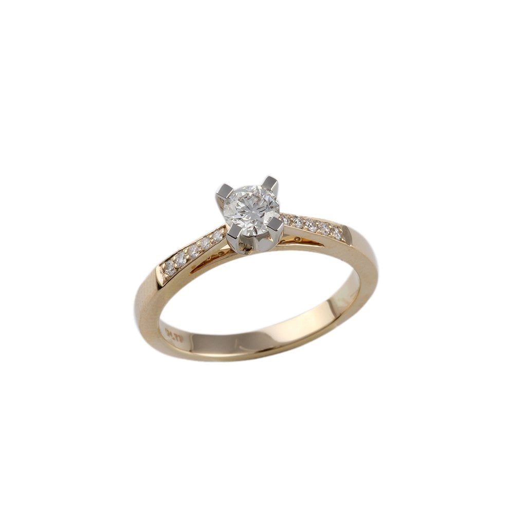 Yellow and White Gold 0.40ct TDW Round Brilliant Diamond Solitaire Ring With Studded Shank