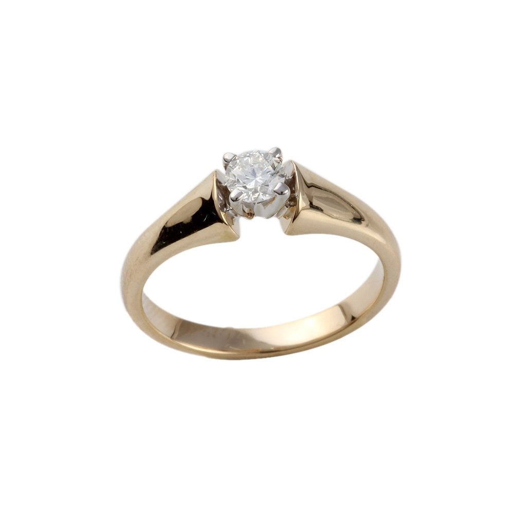 Yellow and White Gold 0.33ct Round Brilliant Diamond Solitaire Ring