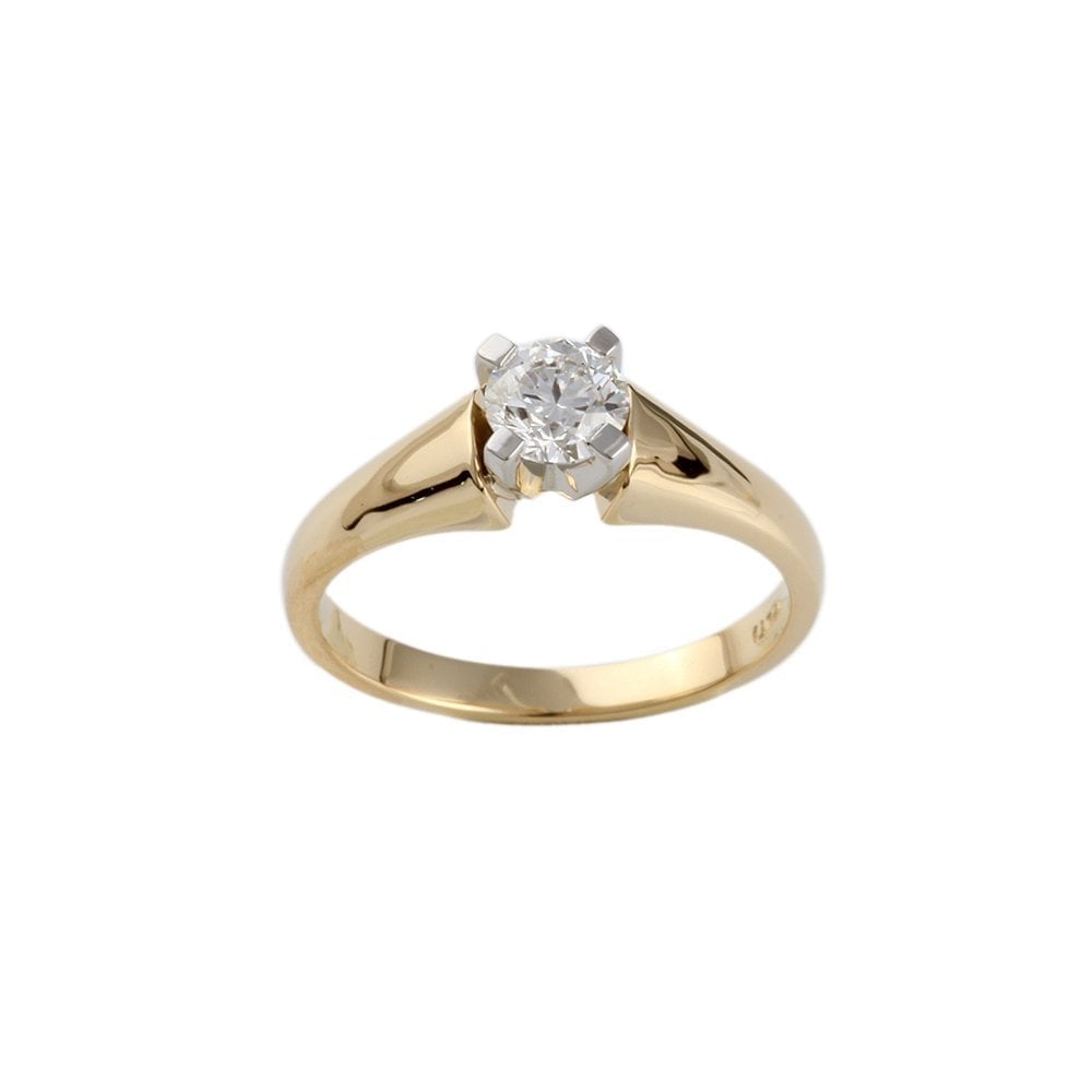 Yellow and White Gold 0.50ct Round Brilliant Diamond Solitaire Ring