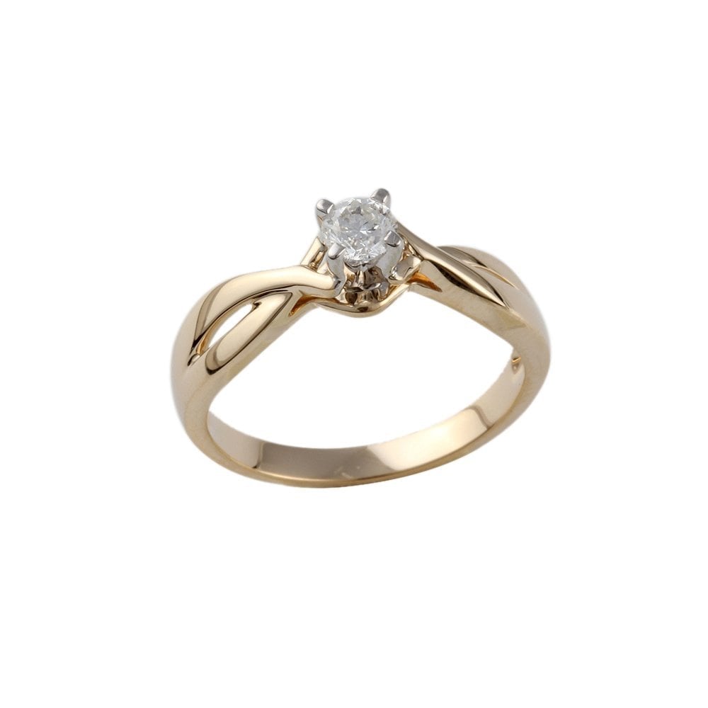 Yellow and White Gold 0.25ct Round Brilliant Diamond Solitaire Ring