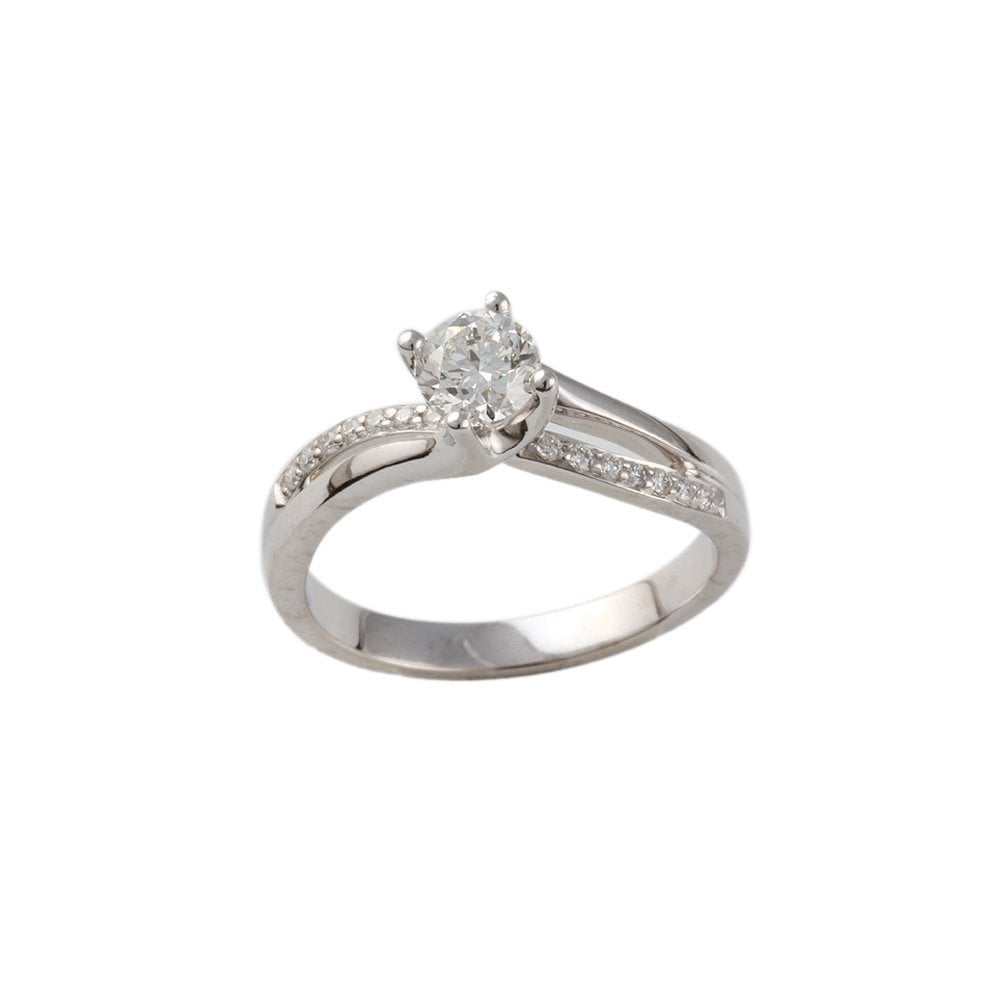 White Gold 0.50ct TDW Round Brilliant Diamond Solitaire Ring With Studded Shank