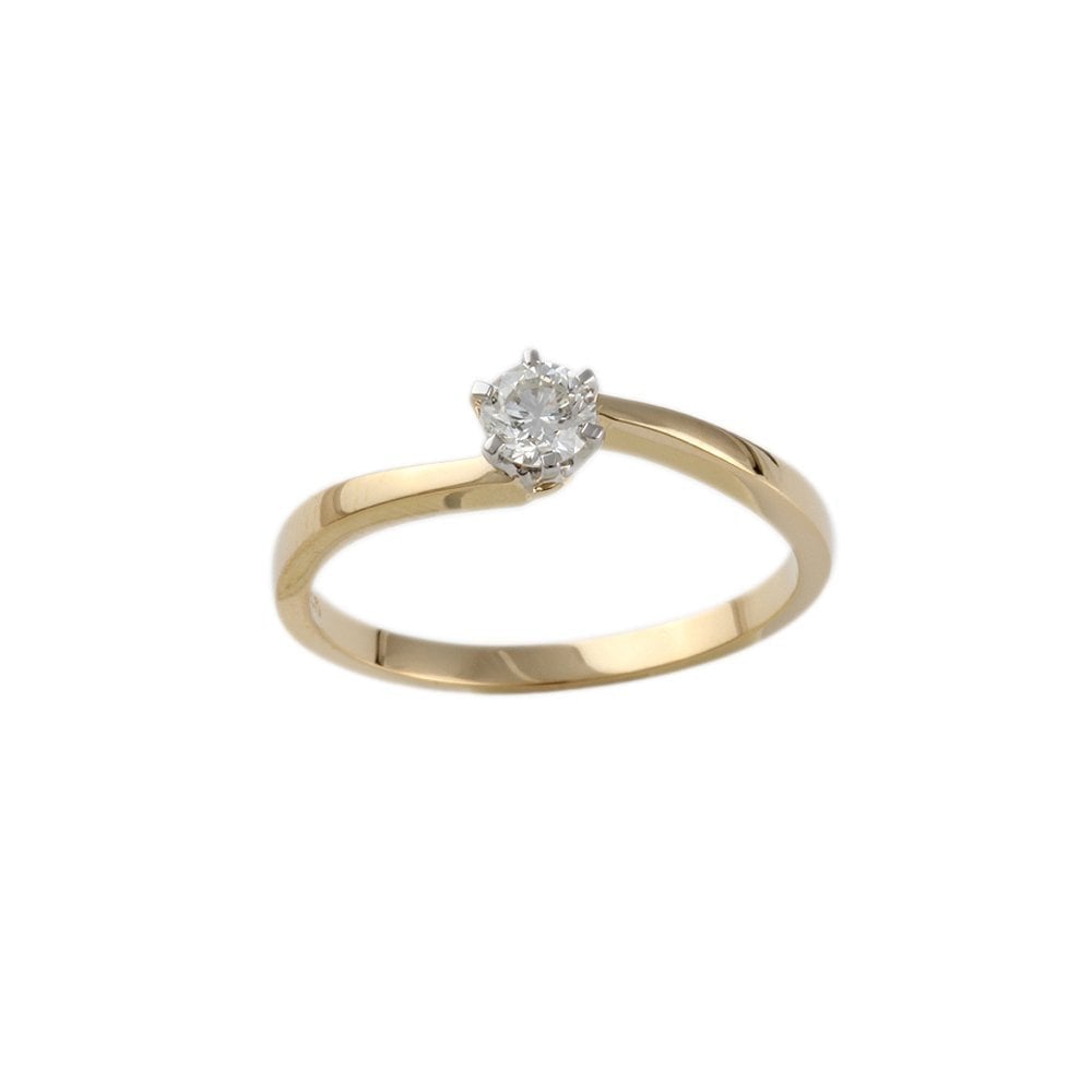 Yellow and White Gold 0.25ct Round Brilliant Diamond Solitaire Ring