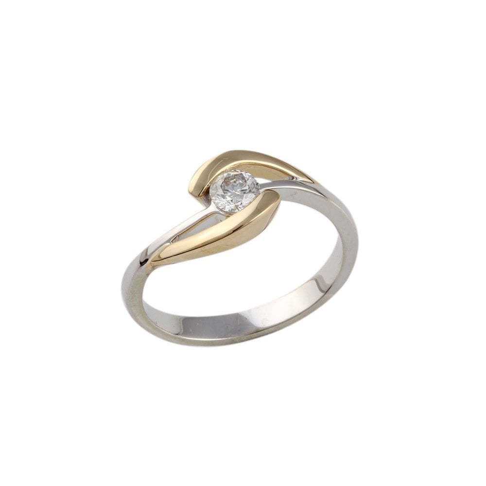 Yellow and White Gold 0.30ct Round Brilliant Diamond Solitaire Ring
