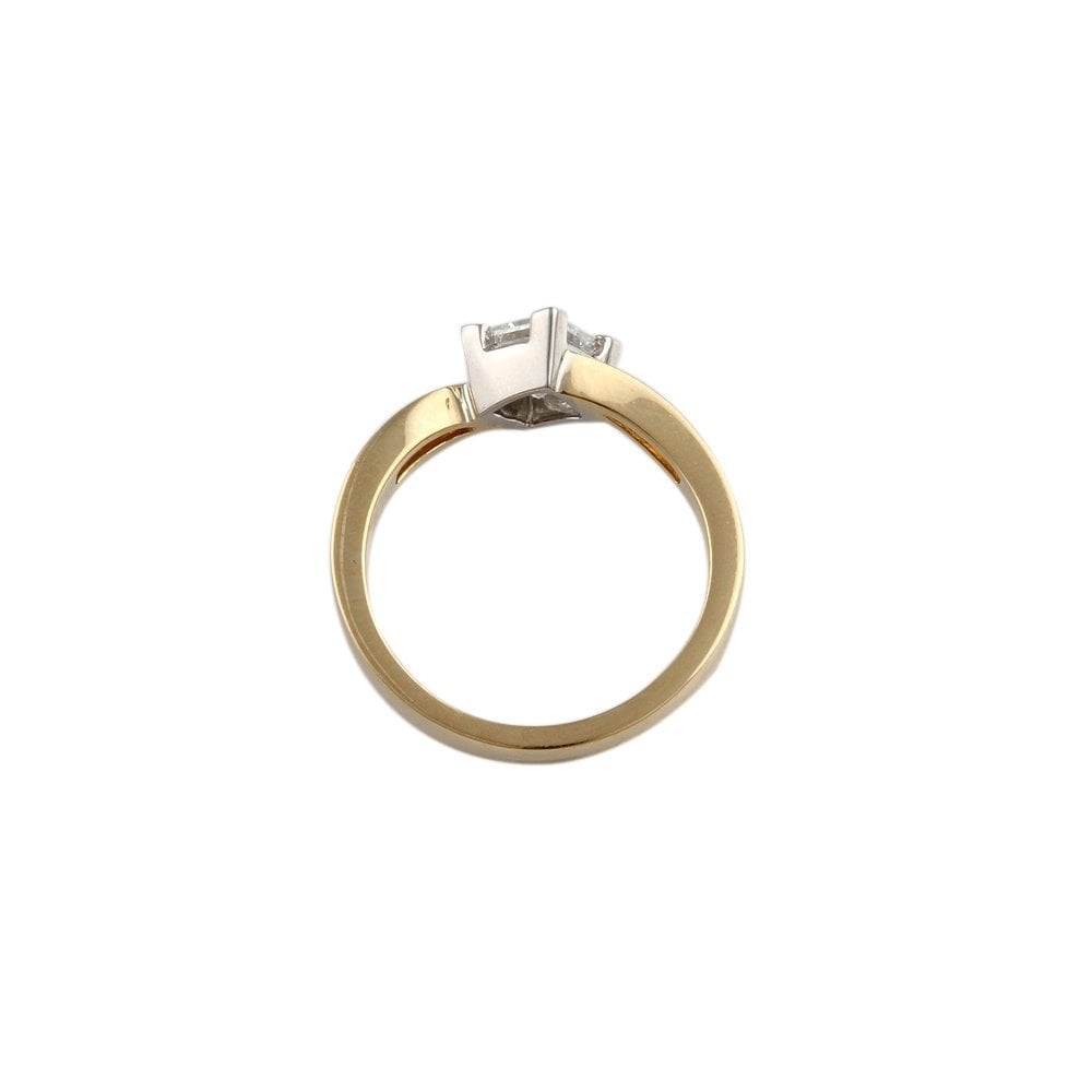 Yellow and White Gold Princess Cut Diamond Solitaire Ring With Studded Shank