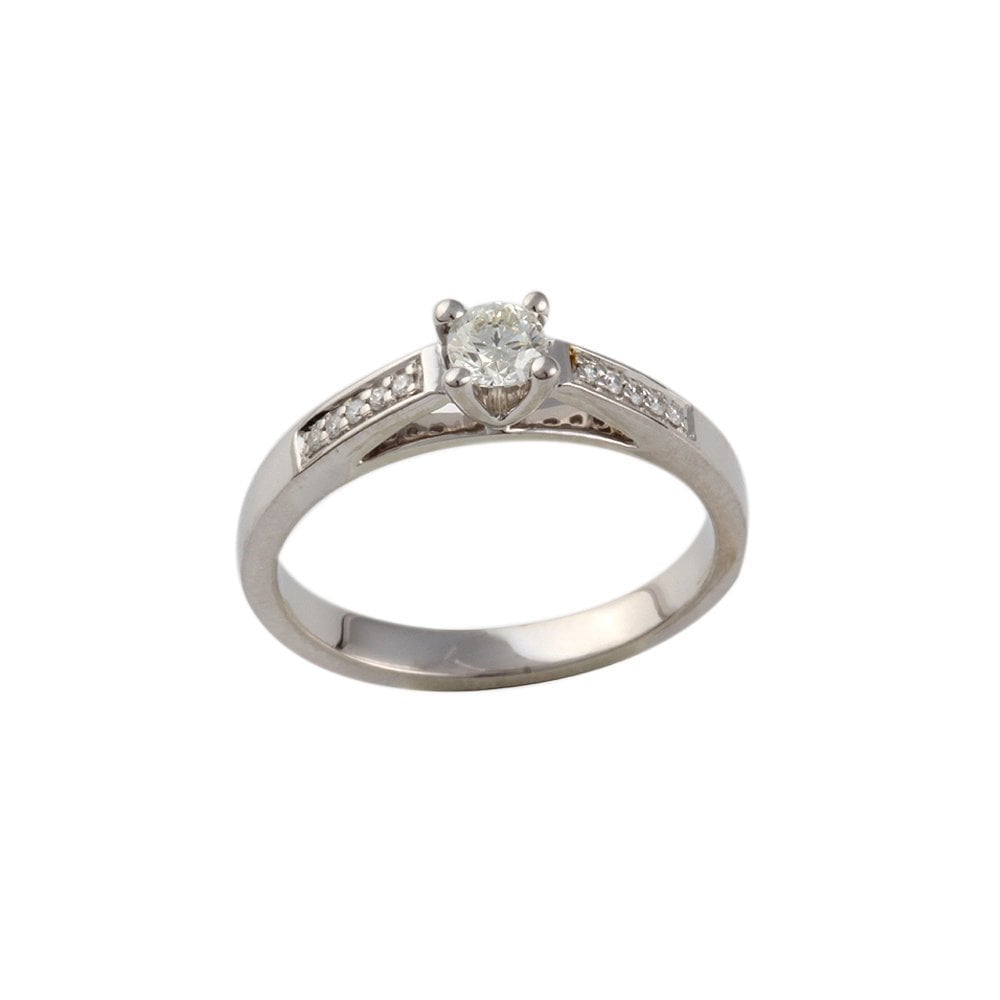 White Gold Round Brilliant Diamond Solitaire Ring With Studded Shank