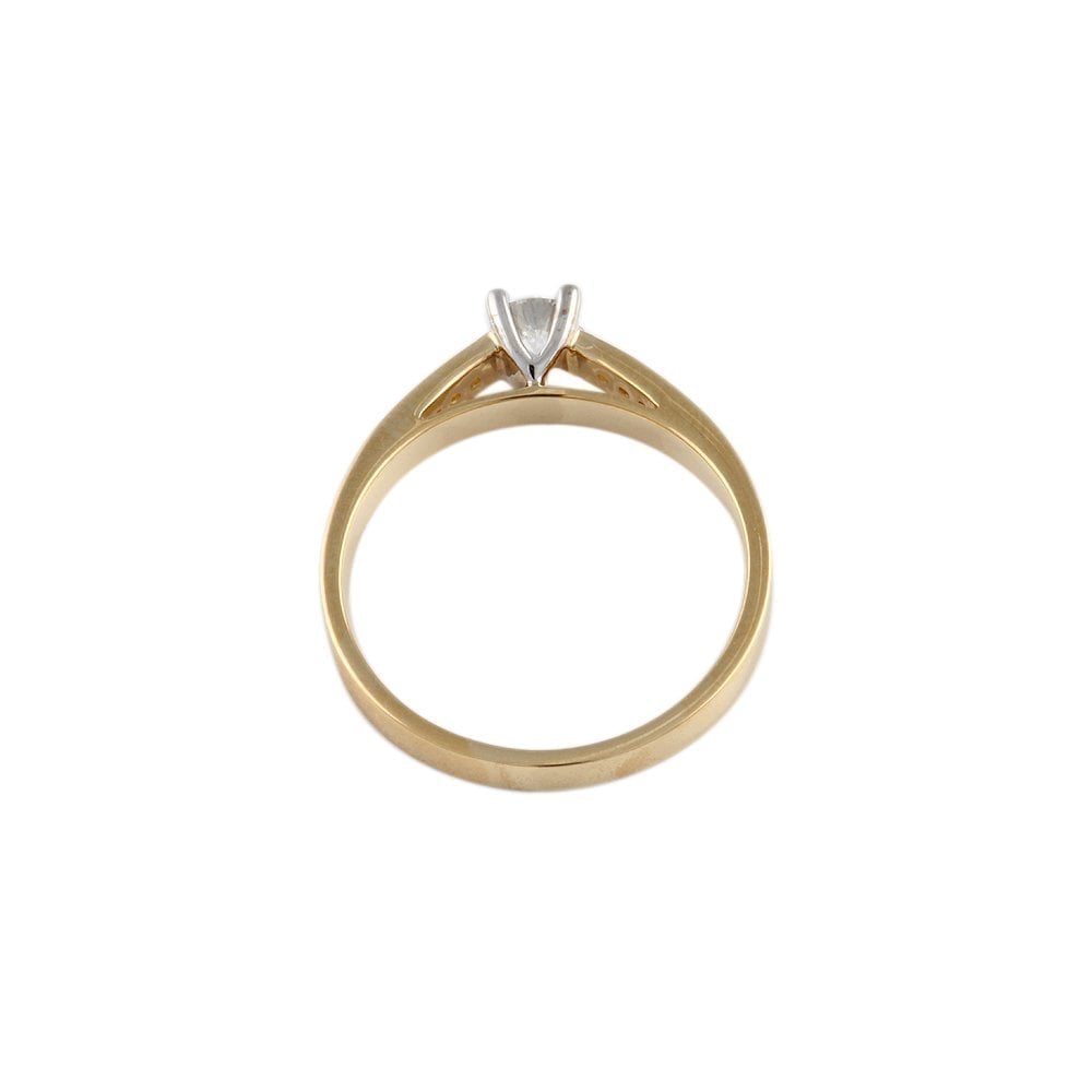 Yellow and White Gold Round Brilliant Diamond Solitaire Ring With Studded Shank