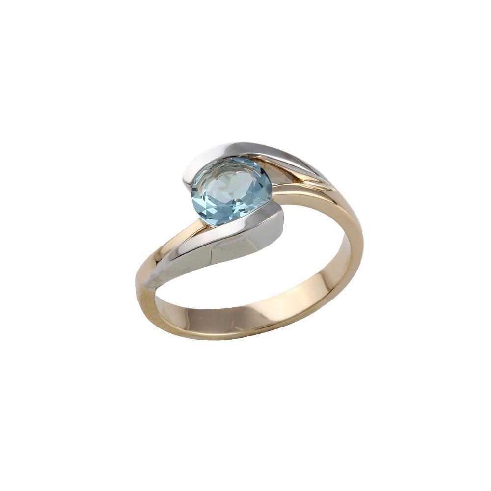 Yellow and White Gold 1.05ct Round Aquamarine Single Stone Ring