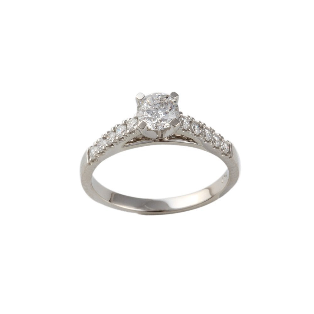 White Gold Round Brilliant Diamond Solitaire Ring With Studded Shank