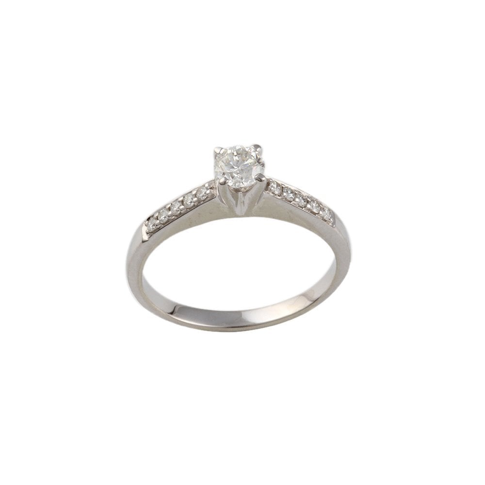 White Gold Round Brilliant Diamond Solitaire Ring With Studded Shank