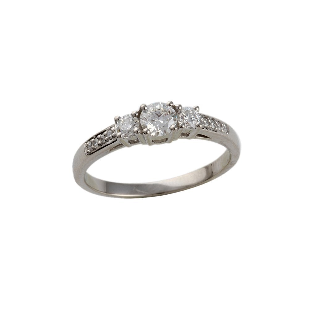 White Gold Round Brilliant Diamond Three Stone RingDiamond Set Shoulders Total diamond weight 0.48ct