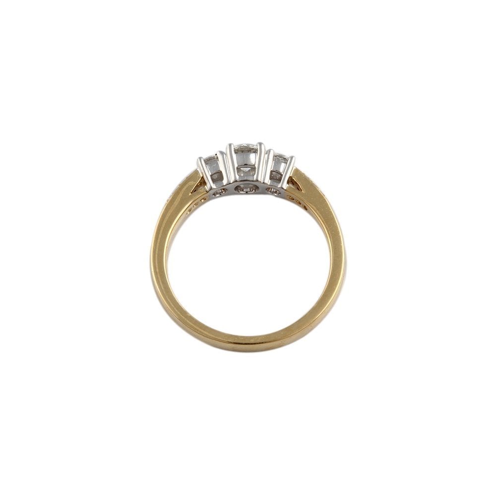 Yellow and White Gold Round Brilliant Diamond Three Stone Ring With Studded Shank 0.50ct
