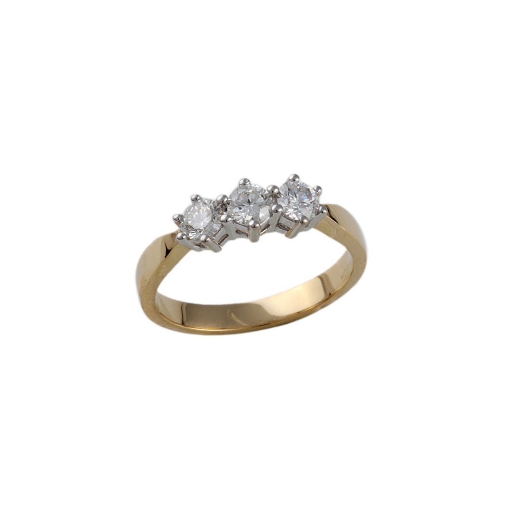 Yellow and White Gold 0.50ct Round Brilliant Diamond Three Stone Ring