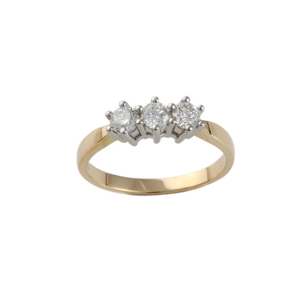 Yellow and White Gold 0.75ct Round Brilliant Diamond Three Stone Ring