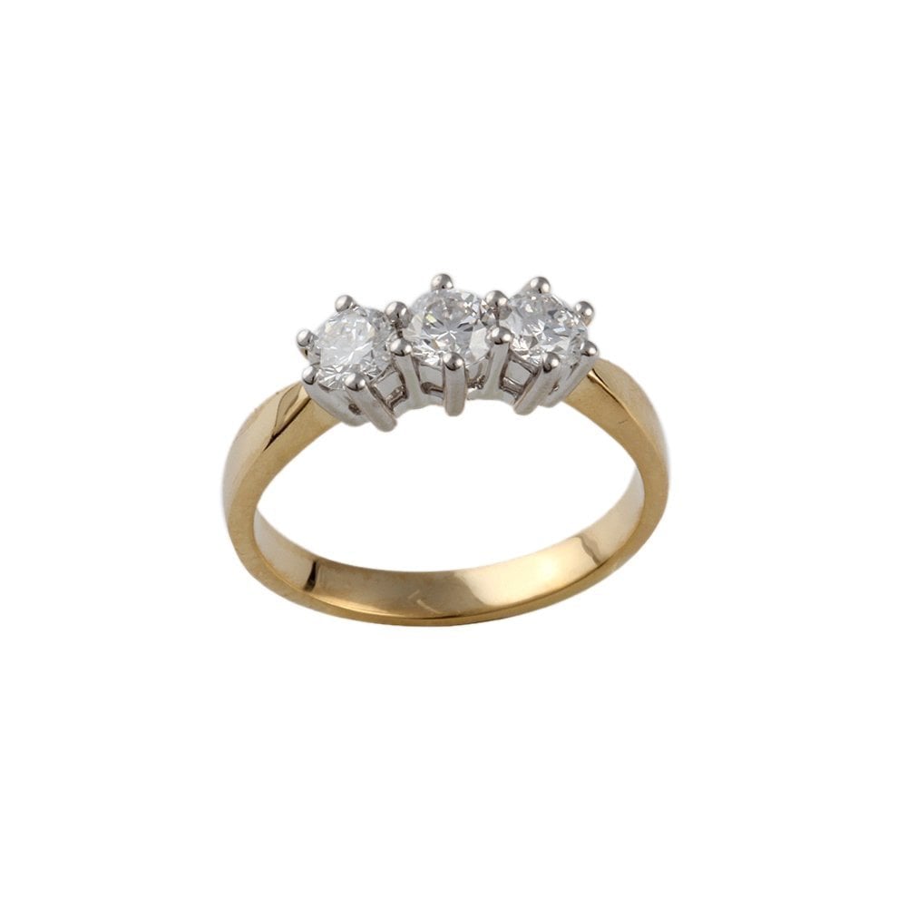 Yellow and White Gold 0.80ct Round Brilliant Diamond Three Stone Ring