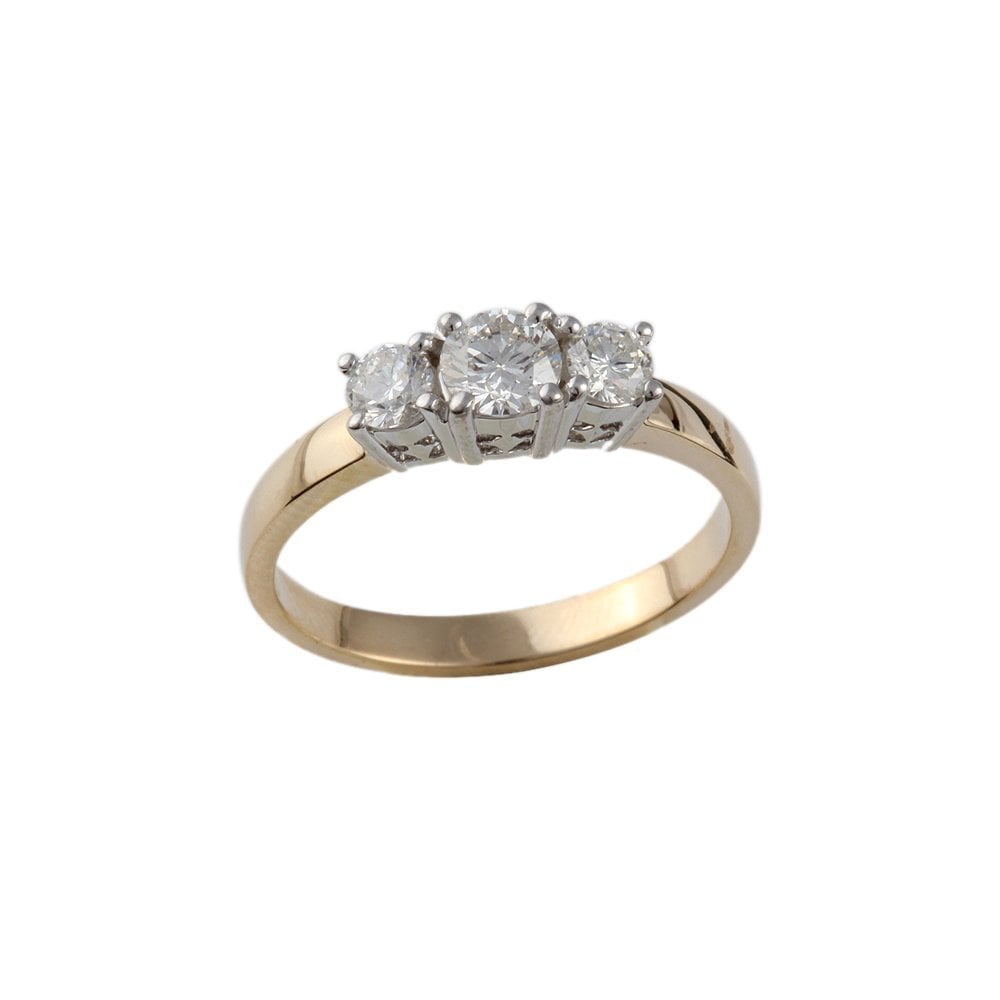 Yellow and White Gold 0.60ct Round Brilliant Diamond Three Stone Ring