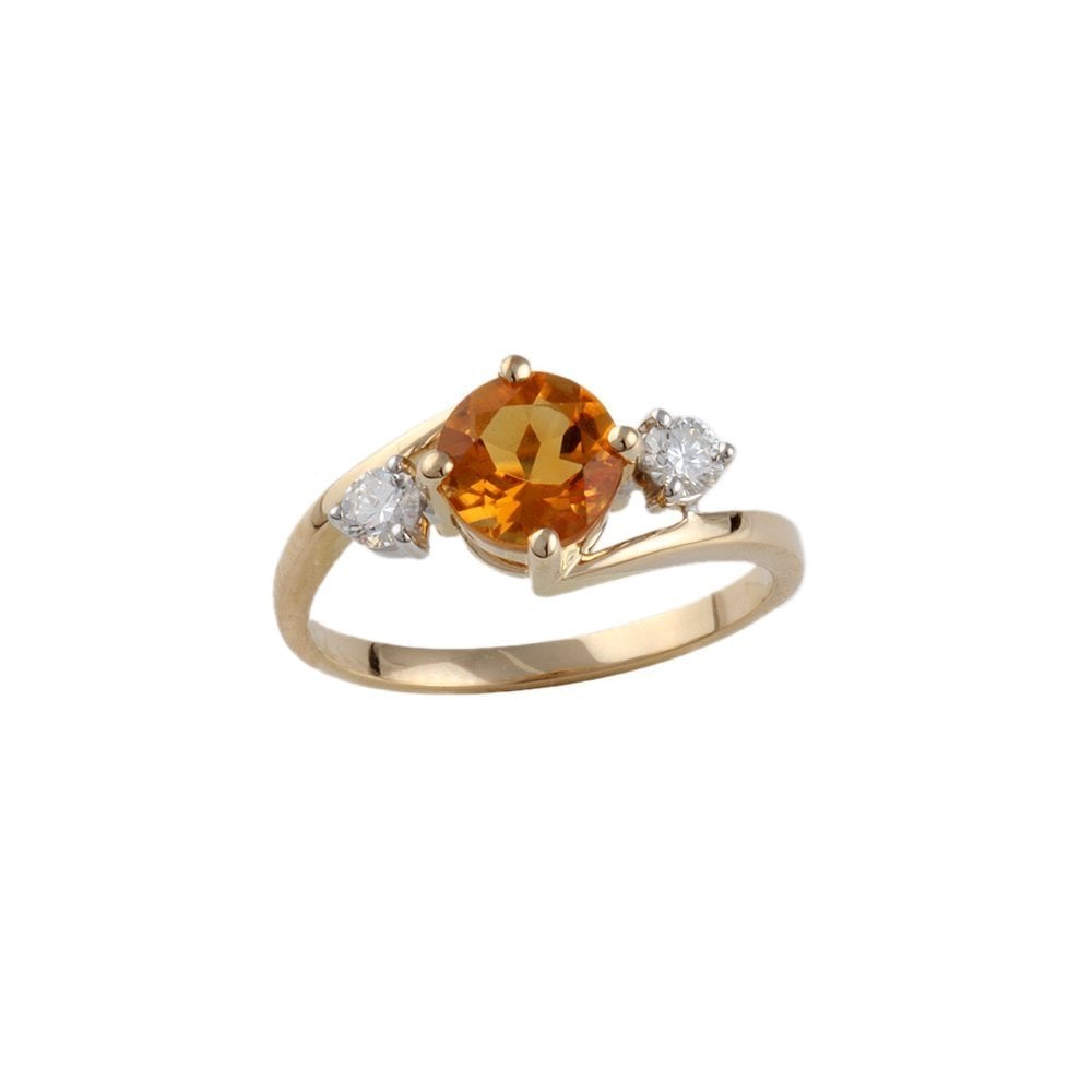Yellow and White Gold 0.25ct Round Brilliant Diamond and 1.20ct Round Citrine Three Stone Ring