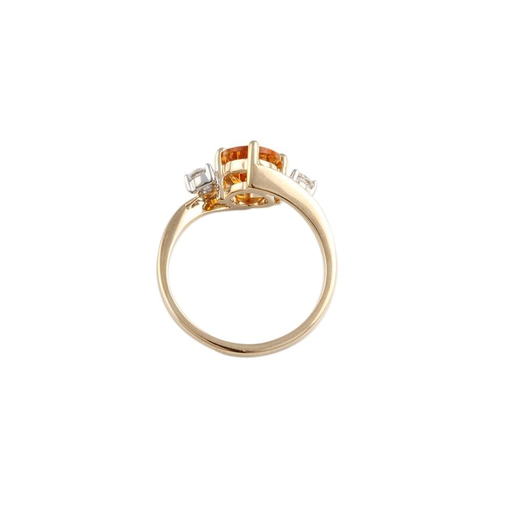 Yellow and White Gold 0.25ct Round Brilliant Diamond and 1.20ct Round Citrine Three Stone Ring