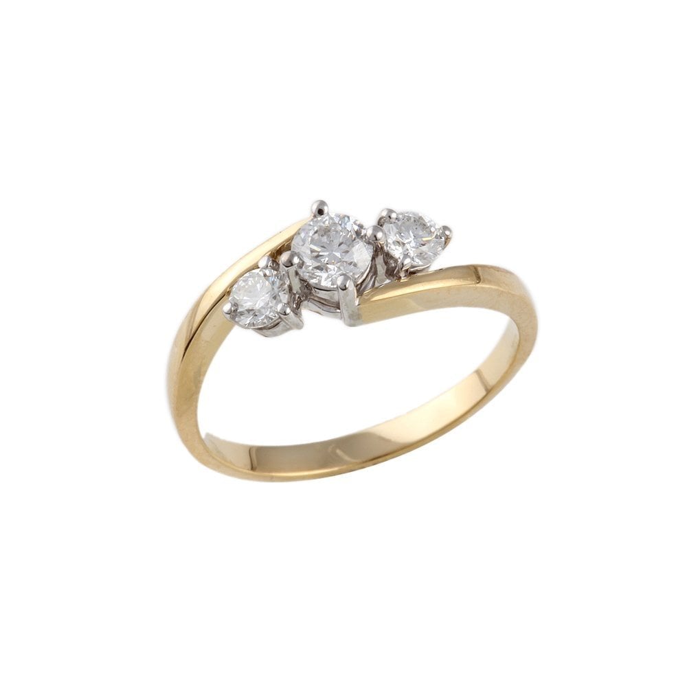 Yellow and White Gold 0.65ct Round Brilliant Diamond Three Stone Ring