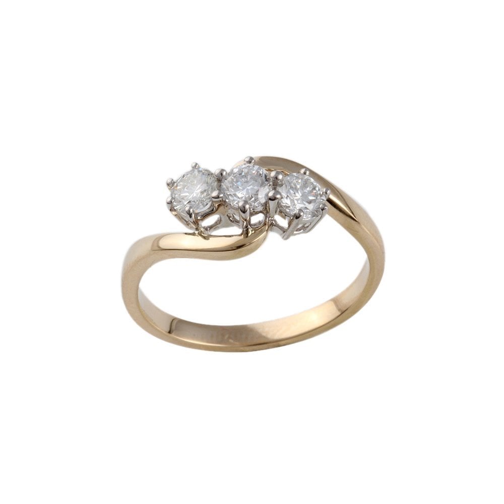 Yellow and White Gold 0.75ct Round Brilliant Diamond Three Stone Ring
