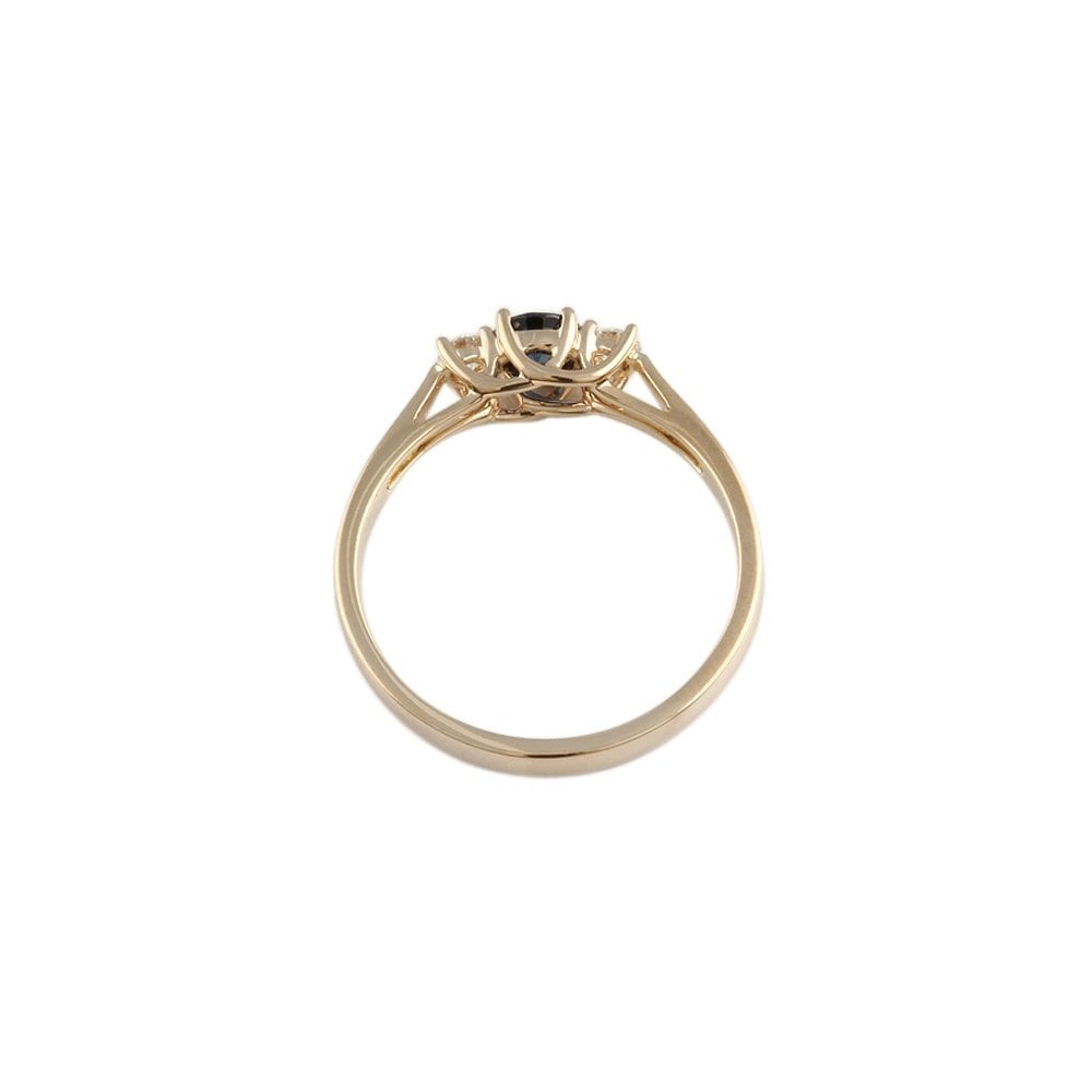 Yellow Gold 0.20ct Round Brilliant Diamond and 0.50ct Round Blue Sapphire Three Stone Ring
