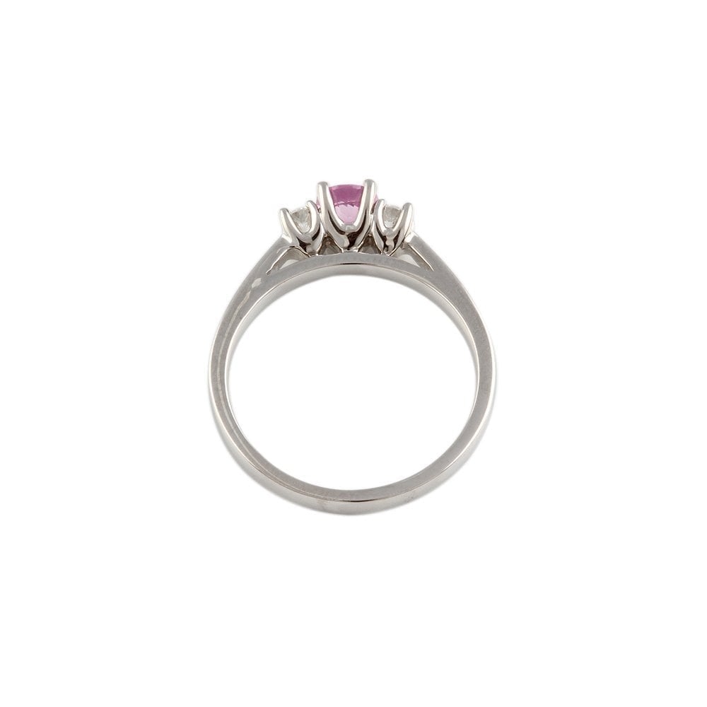 White Gold 0.19ct Round Brilliant Diamond and 0.56ct Round Pink Sapphire Three Stone Ring