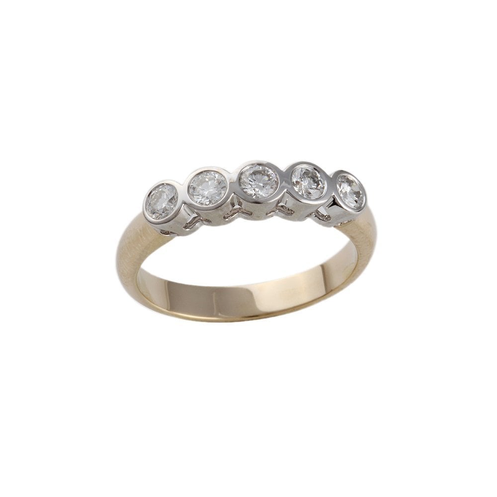 Yellow and White Gold 0.55ct Round Brilliant Diamond Five Stone Half Eternity Ring