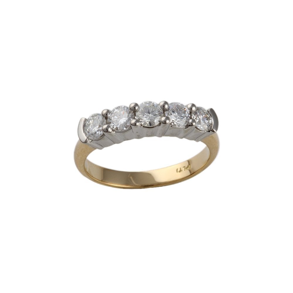 Yellow and White Gold 0.85ct Round Brilliant Diamond Five Stone Half Eternity Ring