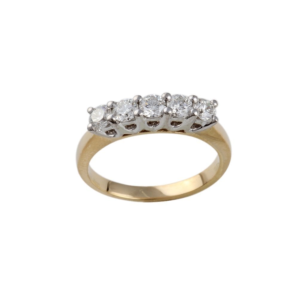 Yellow and White Gold 0.75ct Round Brilliant Diamond Five Stone Half Eternity Ring
