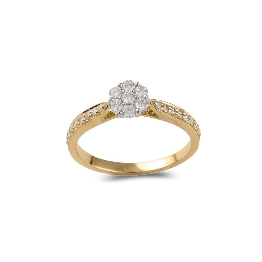 9ct Yellow and White Gold 0.36ct Round Brilliant Diamond Cluster Ring with Studded Shank