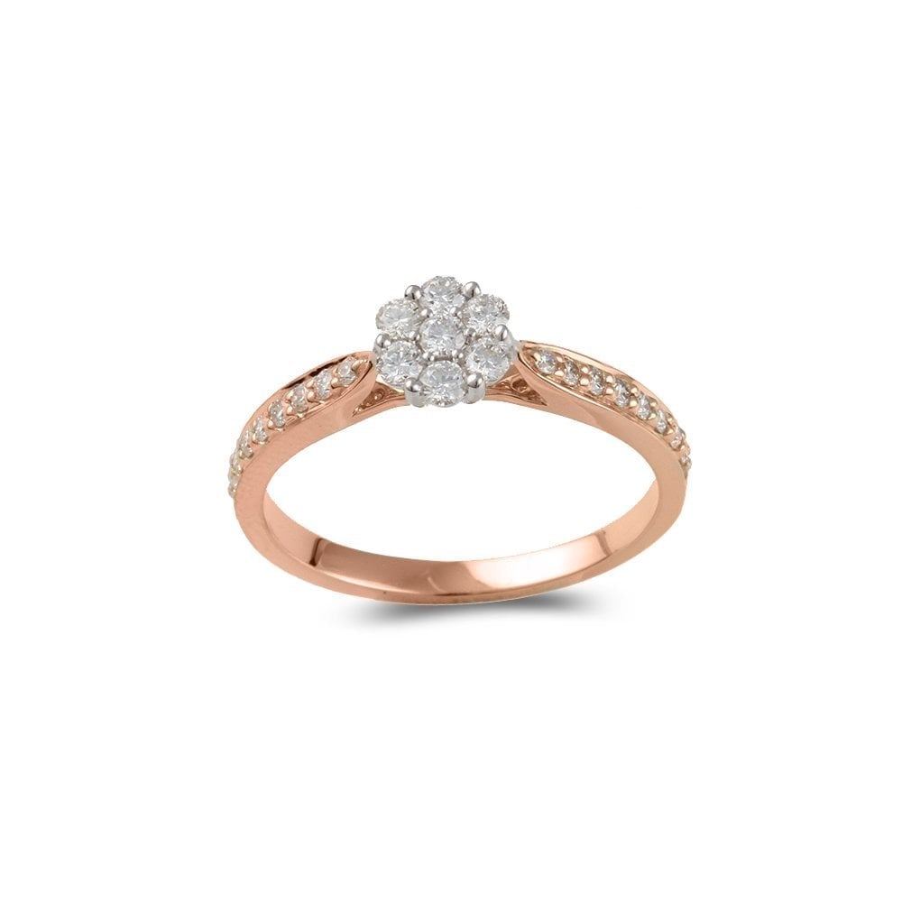9ct Rose and White Gold 0.36ct Round Brilliant Diamond Cluster Ring with Studded Shank