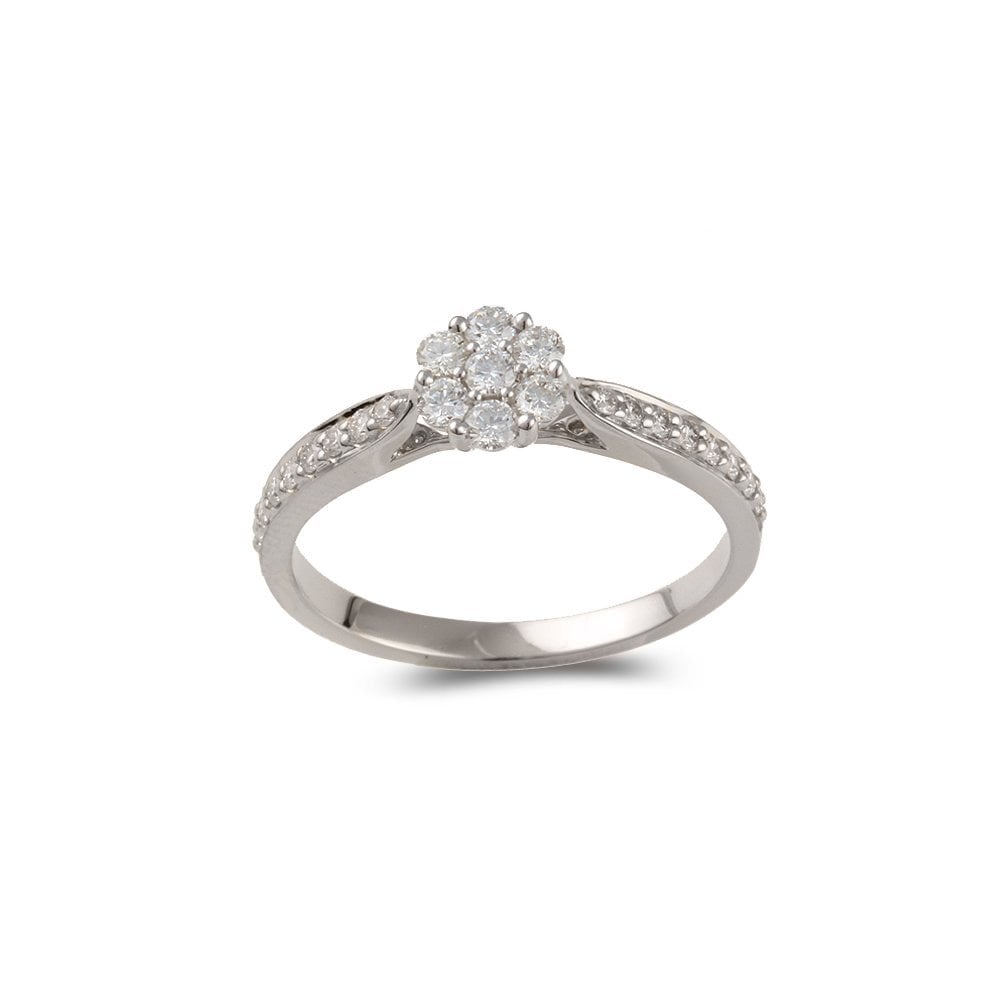Platinum 0.36ct Round Brilliant Diamond Cluster Ring with Studded Shank