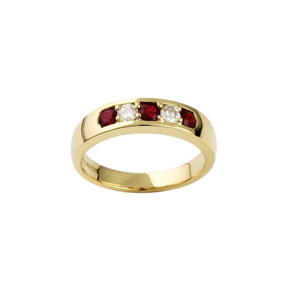 9ct Yellow Gold Ruby and Diamond Five Stone Ring