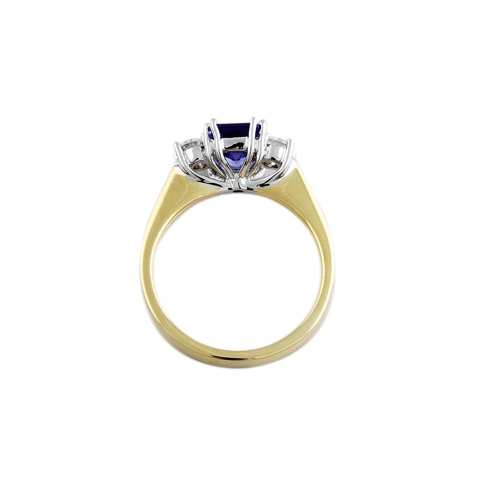 9ct Yellow and White Gold Tanzanite and Diamond Three Stone Ring