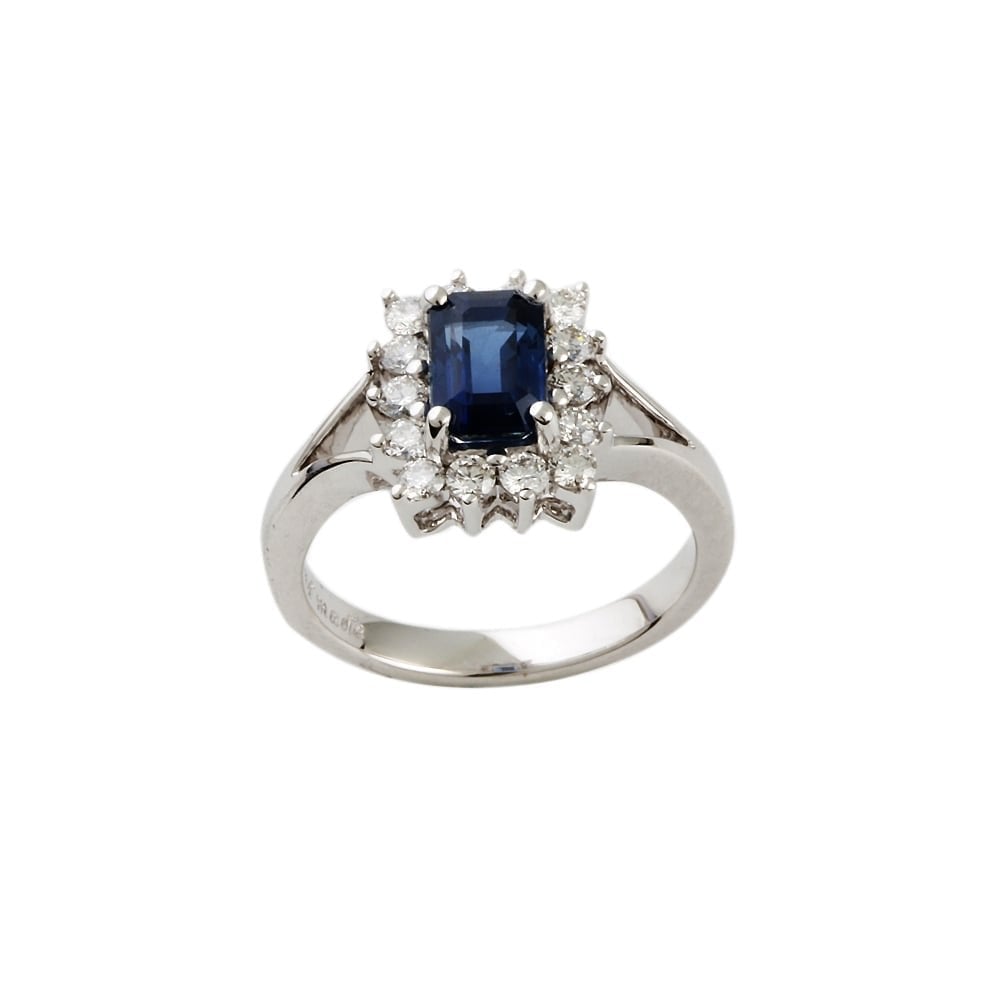 9ct White Gold Blue Sapphire and Diamond Cluster Ring