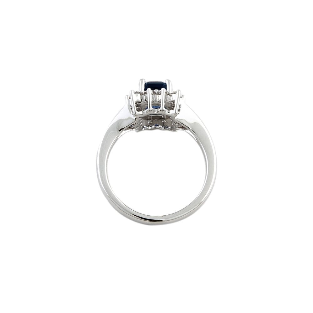 9ct White Gold Blue Sapphire and Diamond Cluster Ring