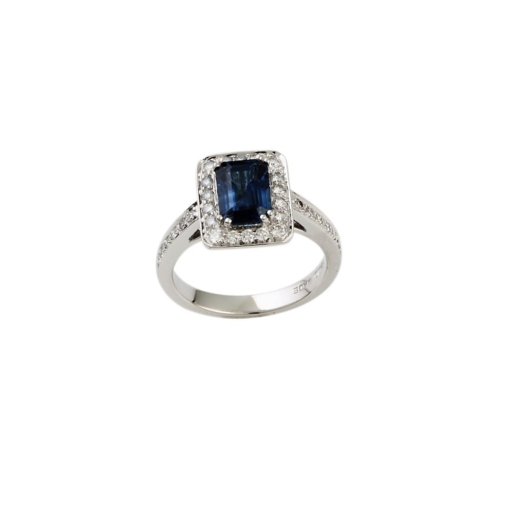9ct White Gold Blue Sapphire and Diamond Cluster Ring