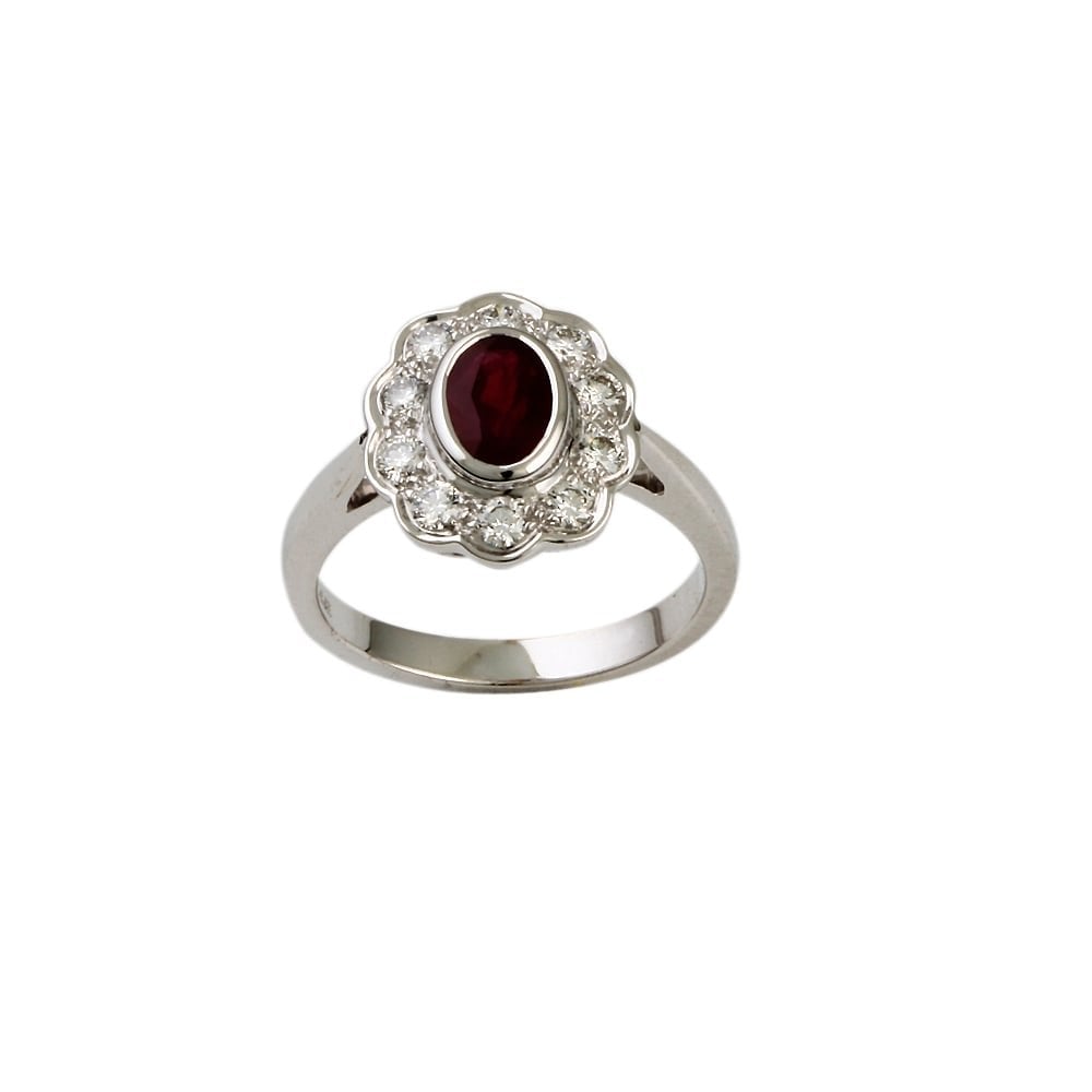 9ct White Gold Ruby 0.99ct  and Diamond Cluster Ring 0.45ct
